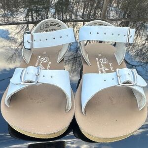 Kids Sun San White Leather Buckle Sandals